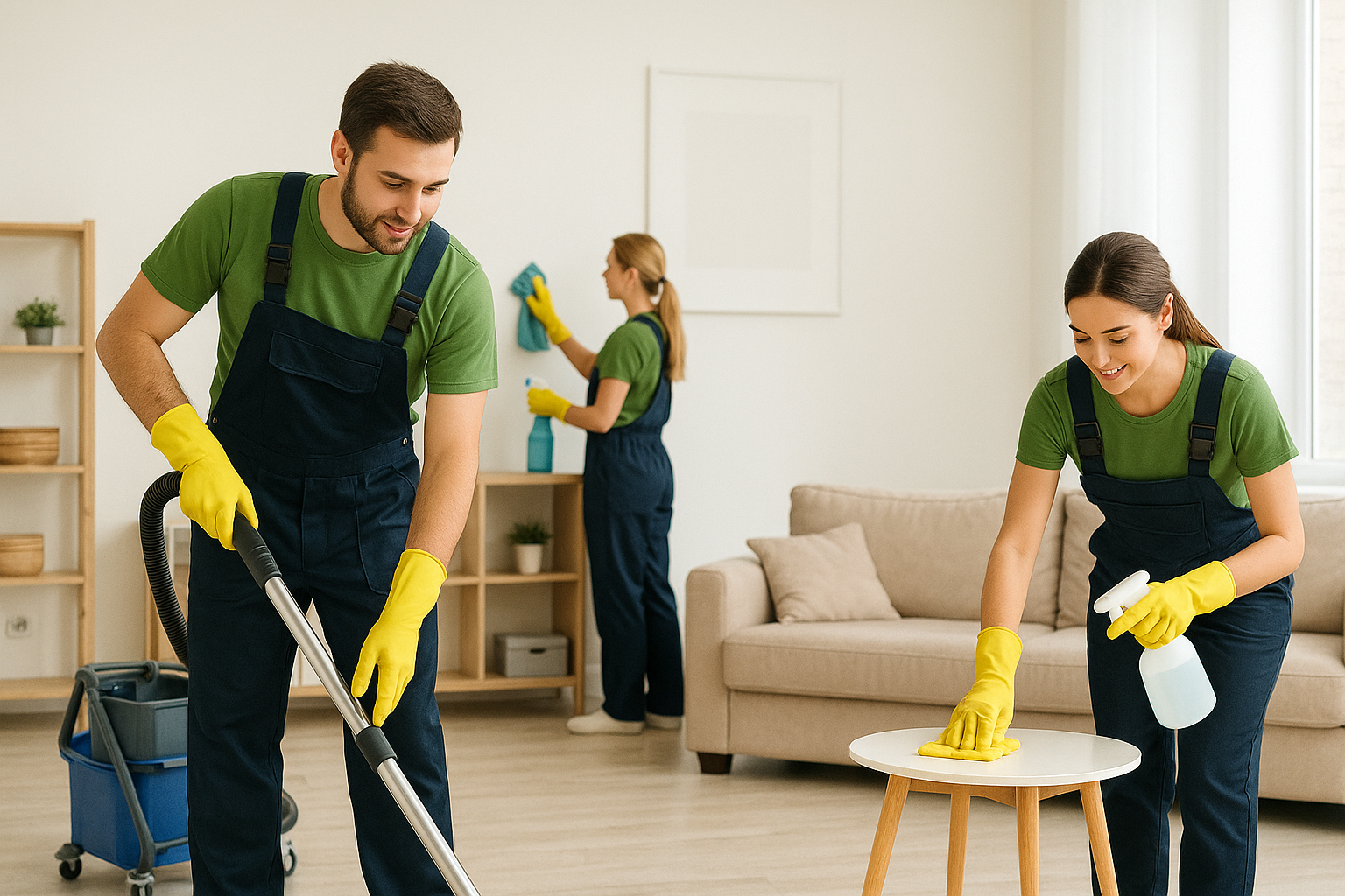 Professional cleaning team at work