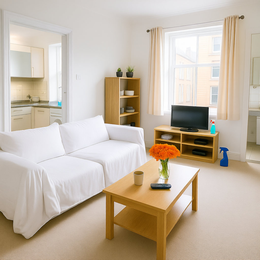 Lived-in Glasgow rental flat after end of tenancy cleaning perfect clean