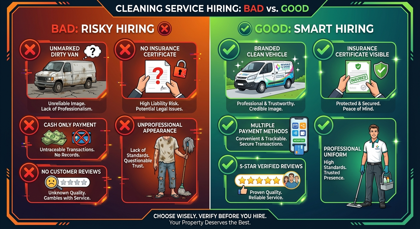 Split-screen design showing risky hiring red flags on the left and smart hiring green flags on the right