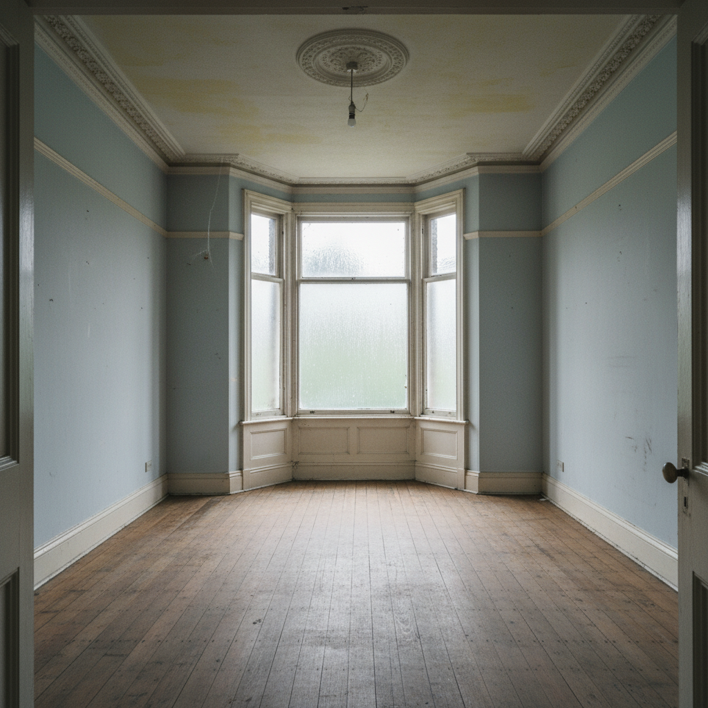 Empty Glasgow tenement flat ready for end of tenancy cleaning before new tenant moves in